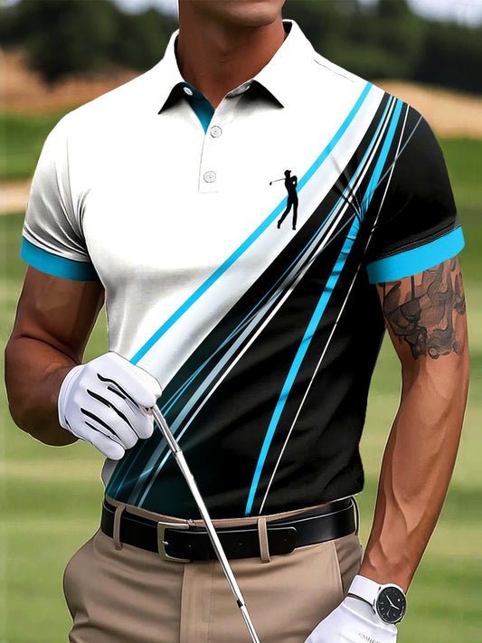 Men's Retro Abstract Line Texture Art Print Casual Business Polo Shirt