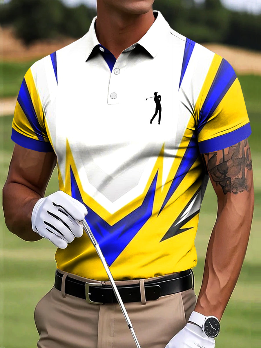 Men's Retro Geometric Art Print Casual Business Polo Shirt