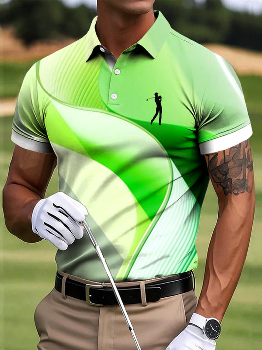 Men's Retro Abstract Line Art Print Casual Business Polo Shirt