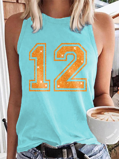 Women's Showgirl Printed Music Fan Design Vest Top