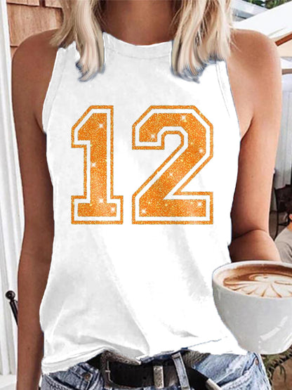Women's Showgirl Printed Music Fan Design Vest Top