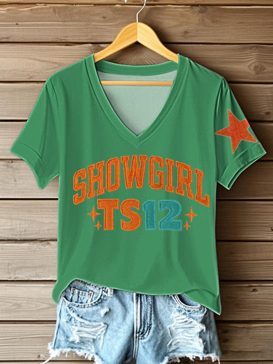 Women's The Life of A Show Girl Fan Printed V-neck T-shirt