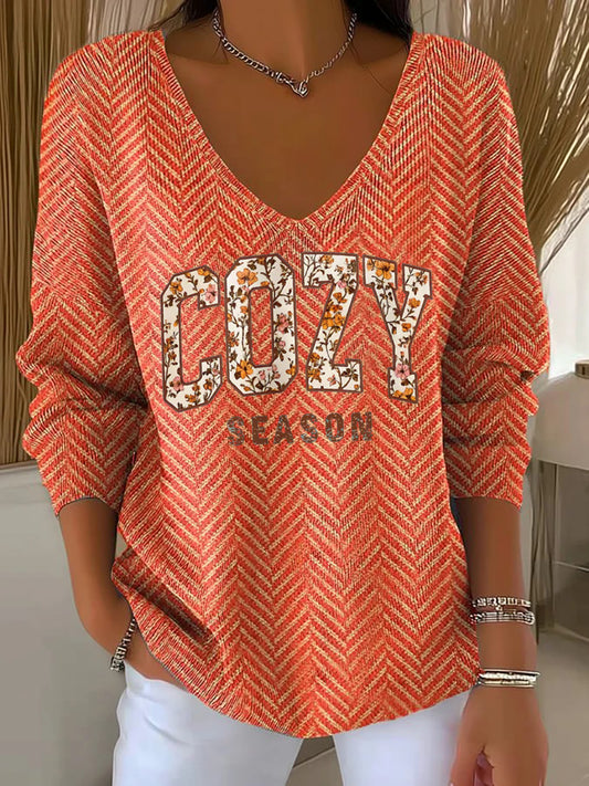 Women's Cozy Season  V-Neck Ribbed Top