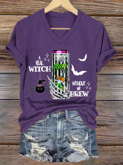 Women's Witches Brew Alani Funny Halloween Casual V-Neck Tee