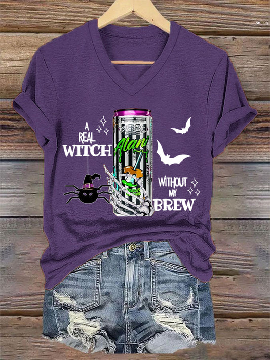 Women's Witches Brew Alani Funny Halloween Casual V-Neck Tee
