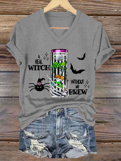 Women's Witches Brew Alani Funny Halloween Casual V-Neck Tee