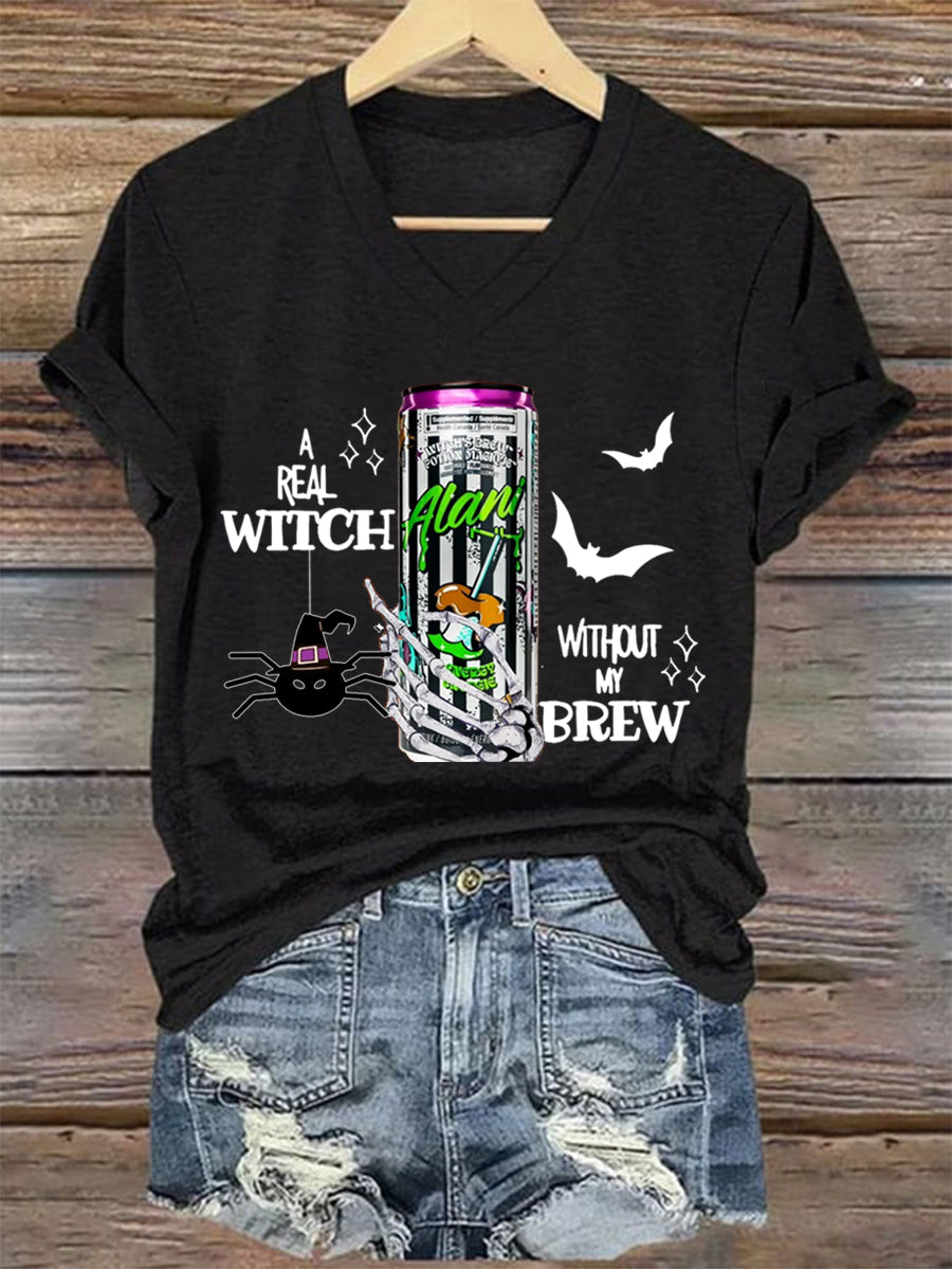 Women's Witches Brew Alani Funny Halloween Casual V-Neck Tee