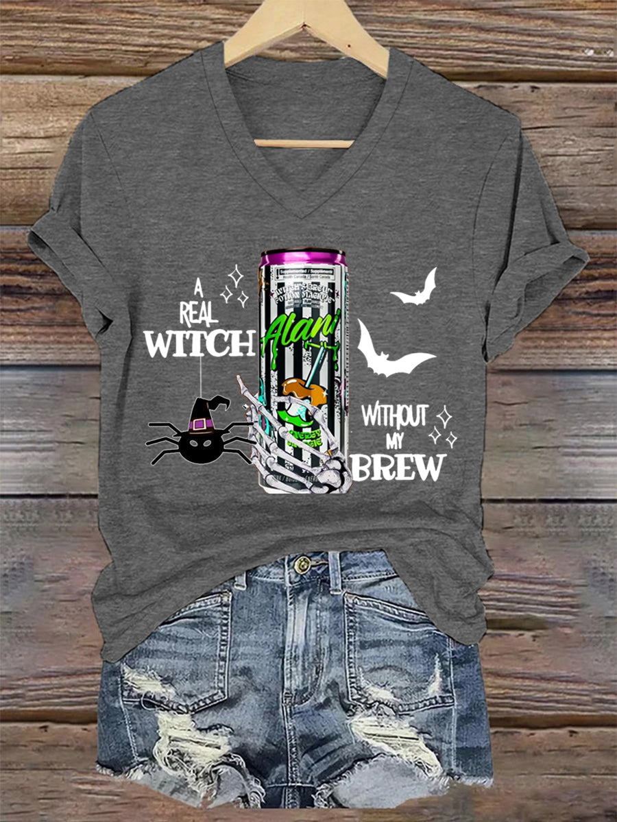 Women's Witches Brew Alani Funny Halloween Casual V-Neck Tee