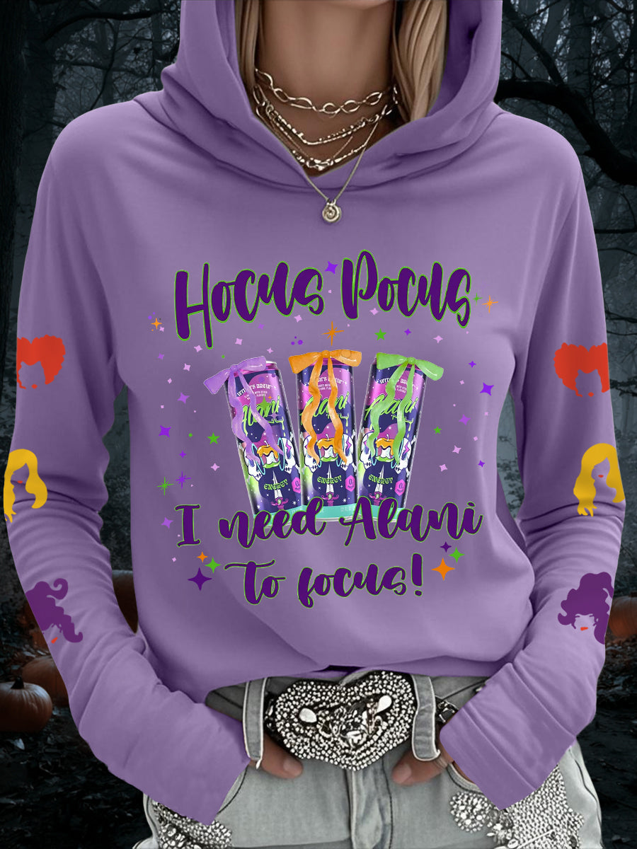 Women's Hocus Pocus I Need Alani To Focus Funny Halloween Casual Hoodie