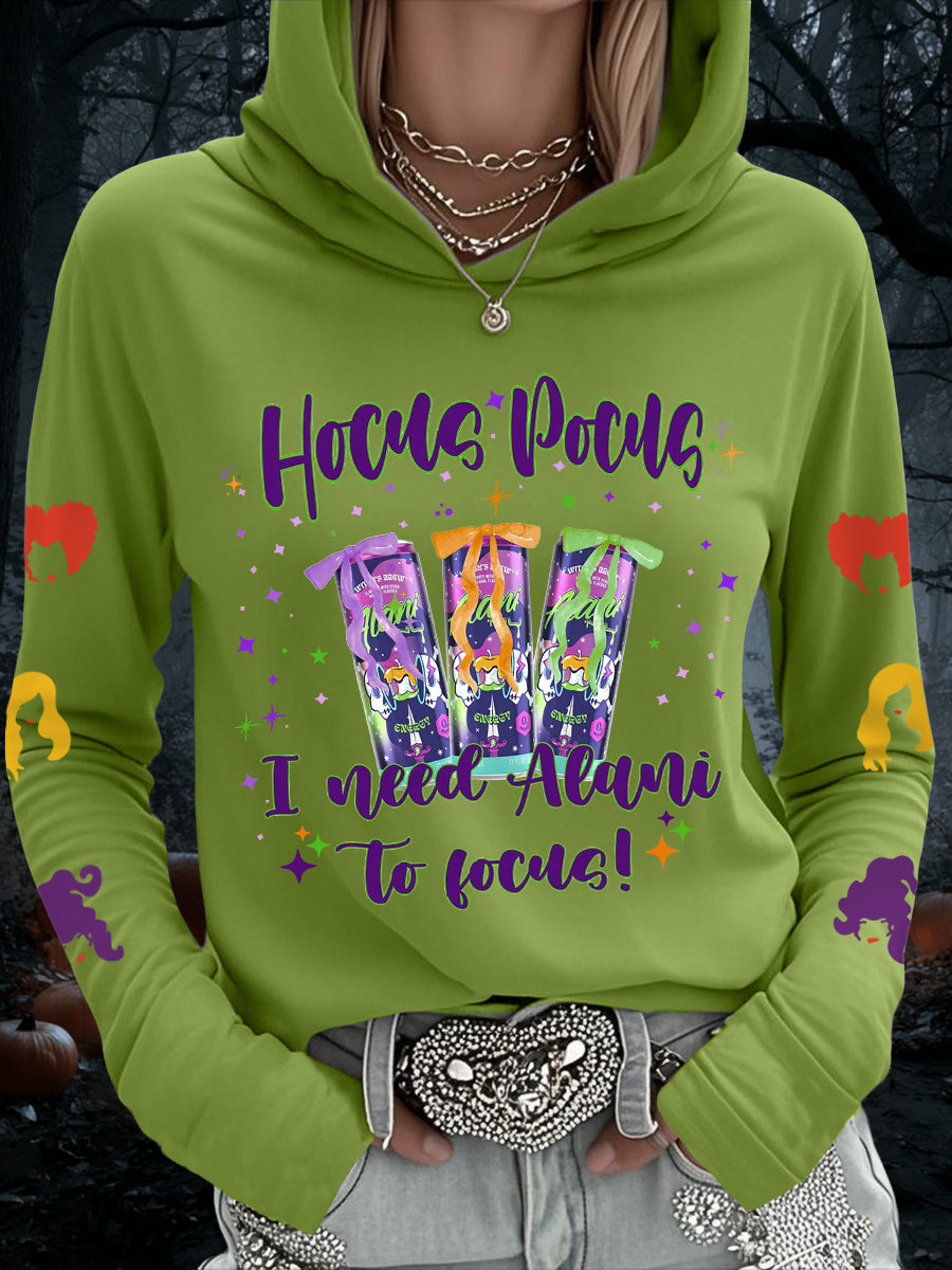 Women's Hocus Pocus I Need Alani To Focus Funny Halloween Casual Hoodie