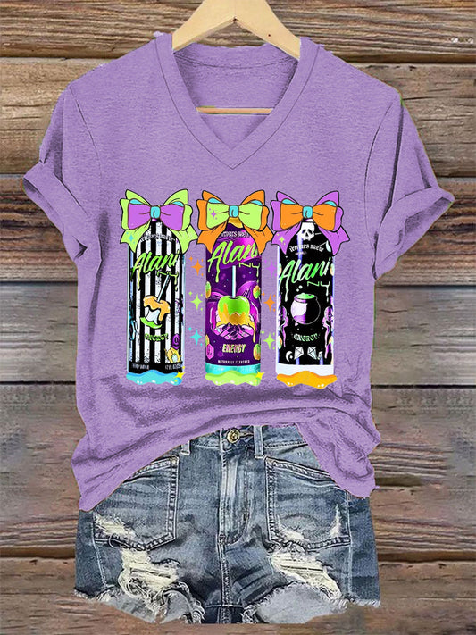 Women's Funny Halloween Witches Brew Alani Casual V-Neck Tee