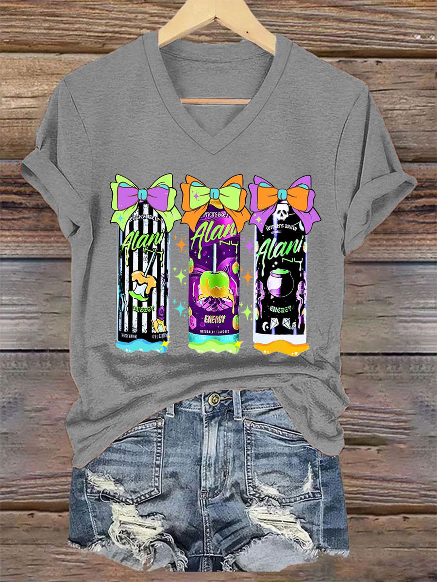 Women's Funny Halloween Witches Brew Alani Casual V-Neck Tee