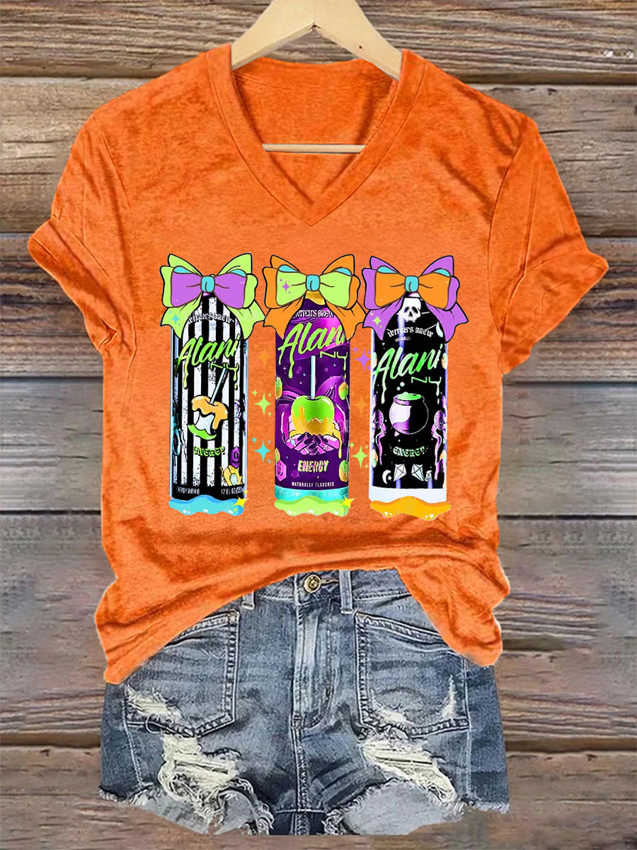 Women's Funny Halloween Witches Brew Alani Casual V-Neck Tee