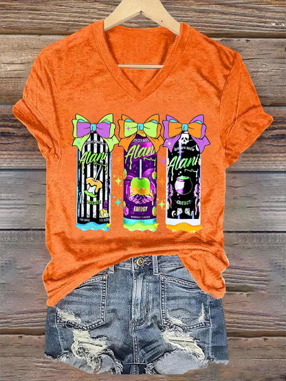 Women's Funny Halloween Witches Brew Alani Casual V-Neck Tee
