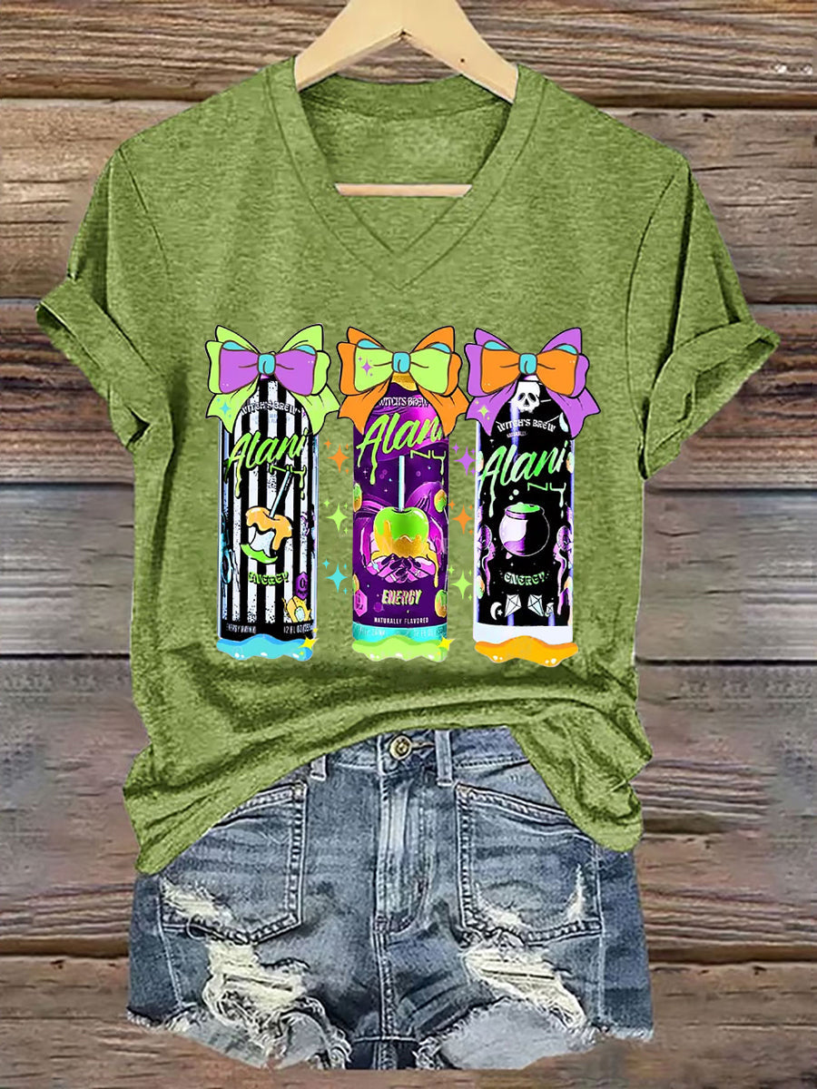 Women's Funny Halloween Witches Brew Alani Casual V-Neck Tee