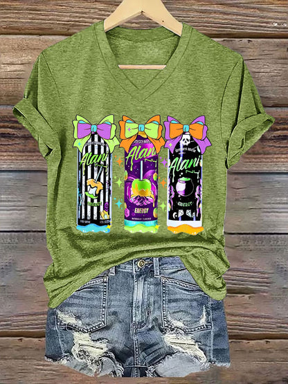 Women's Funny Halloween Witches Brew Alani Casual V-Neck Tee