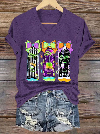 Women's Funny Halloween Witches Brew Alani Casual V-Neck Tee
