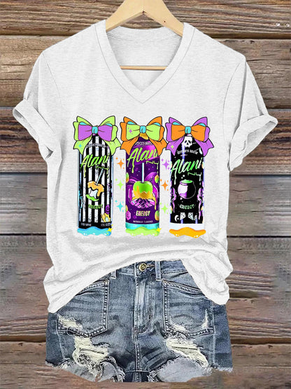 Women's Funny Halloween Witches Brew Alani Casual V-Neck Tee