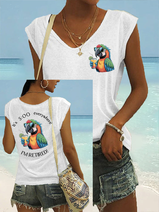 Women's I'm Retired It's 5 O'clock Everywhere Parrot Print Casual Sleeveless T-Shirt