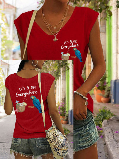 Women's It‘s 5 O'clock Everywhere Print Casual coloured cotton T-shirt