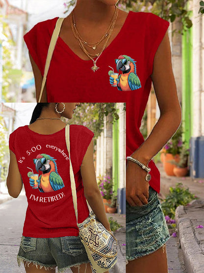 Women's I'm Retired It's 5 O'clock Everywhere Parrot Print Casual Sleeveless T-Shirt