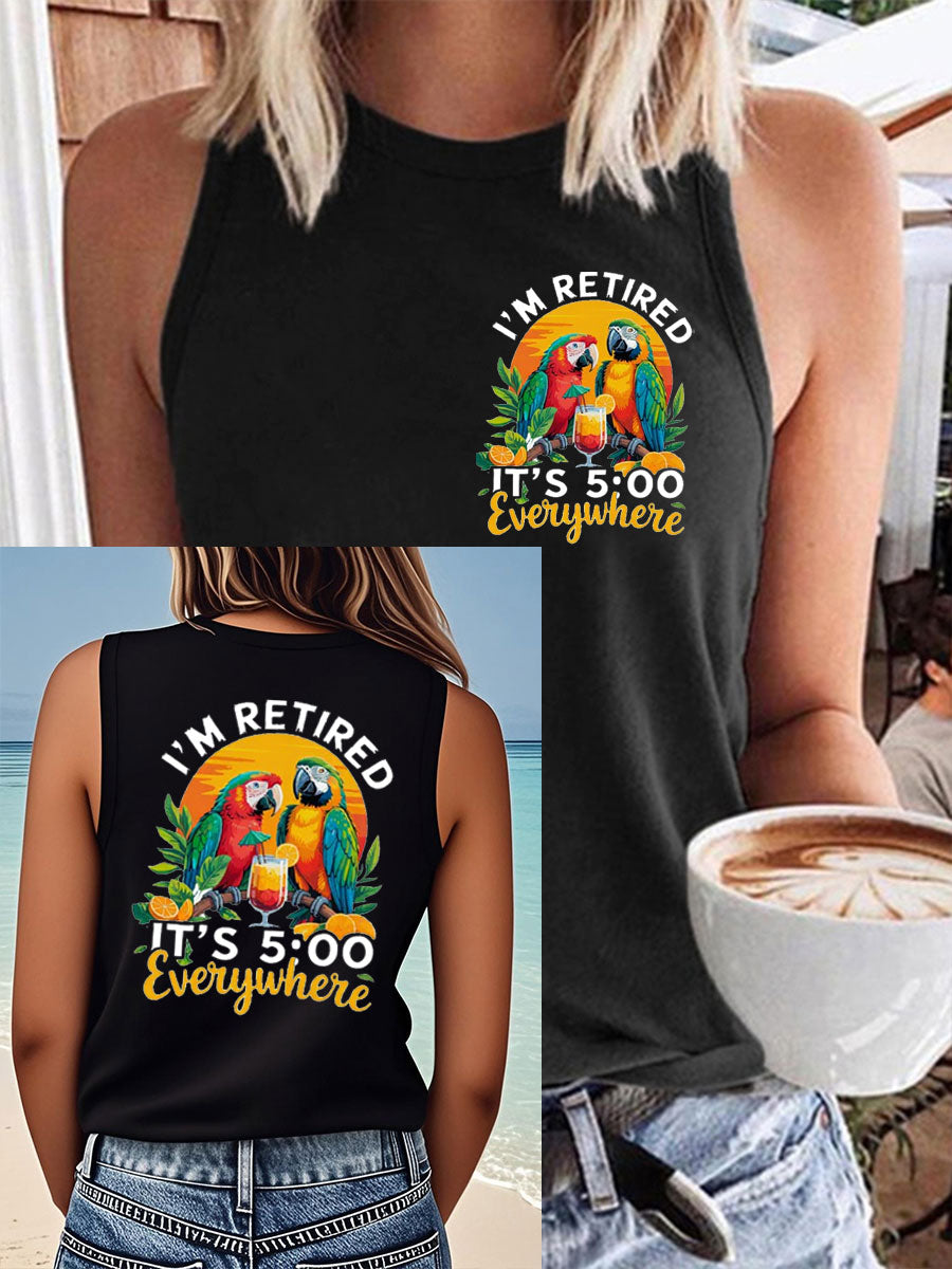 Women's It‘s 5 O'clock Everywhere Print Casual Faux Cotton Vest