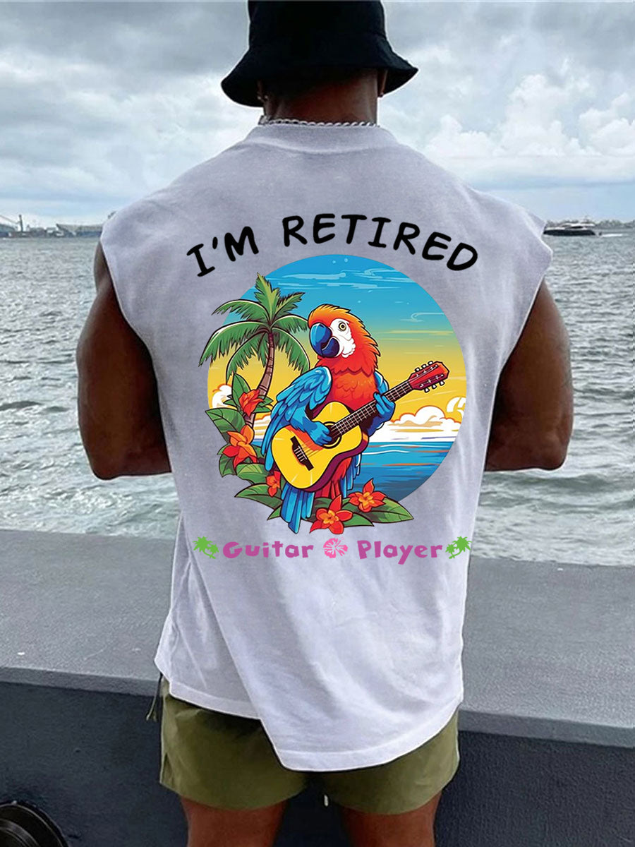 Men's I'm Retired It's 5 O'clock Everywhere Parrot Print Casual Sleeveless Tee