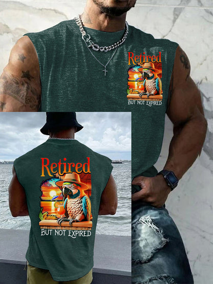 Men's Funny Retired But Not Expired Parrot Print Casual Tank Top