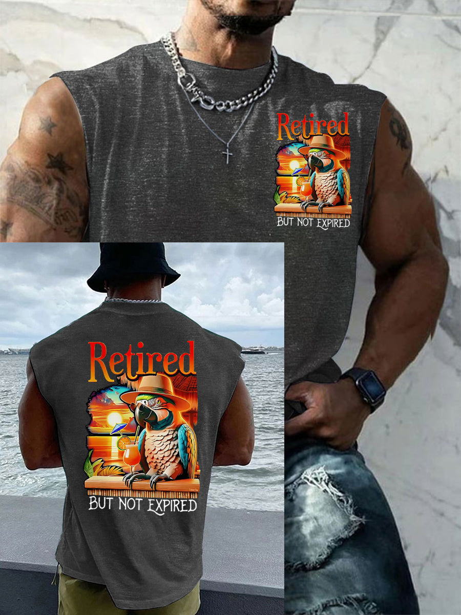 Men's Funny Retired But Not Expired Parrot Print Casual Tank Top