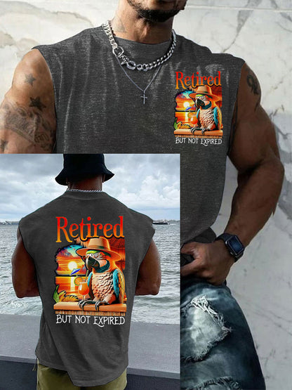 Men's Funny Retired But Not Expired Parrot Print Casual Tank Top