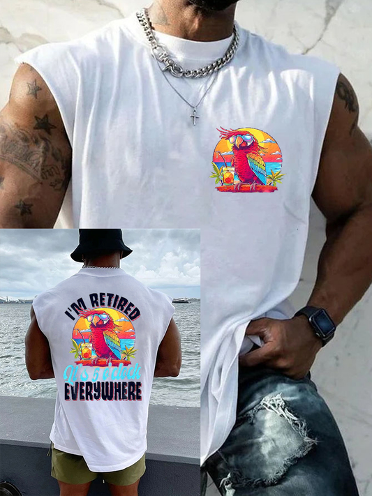 Men's I'm Retired It's 5 O'clock Everywhere Parrot Print Casual Tank Top