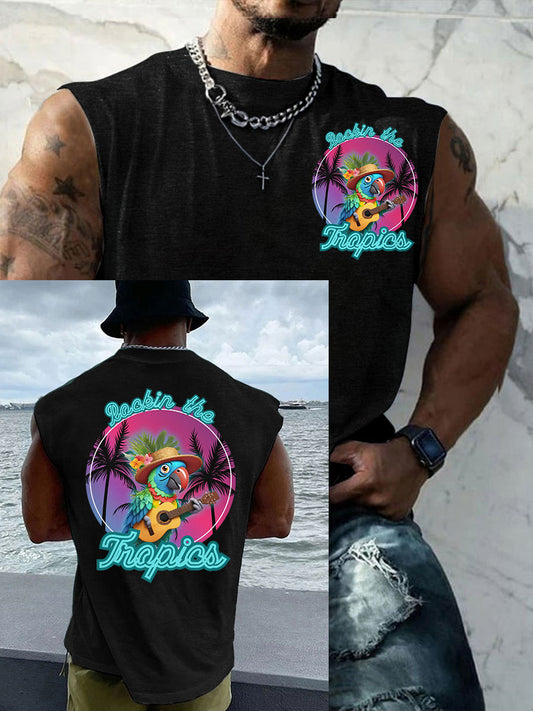 Men's Funny Tropical Parrot Print Casual Tank Top
