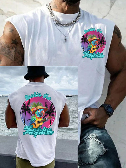 Men's Funny Tropical Parrot Print Casual Tank Top
