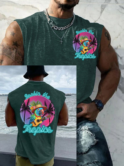 Men's Funny Tropical Parrot Print Casual Tank Top