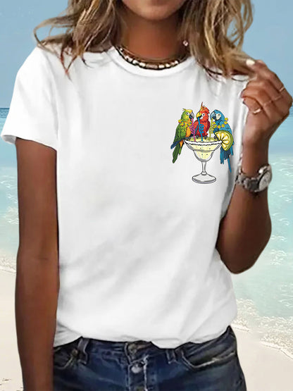 Women's I'm Retired It's 5 O'clock Everywhere Parrot Print Casual Tee