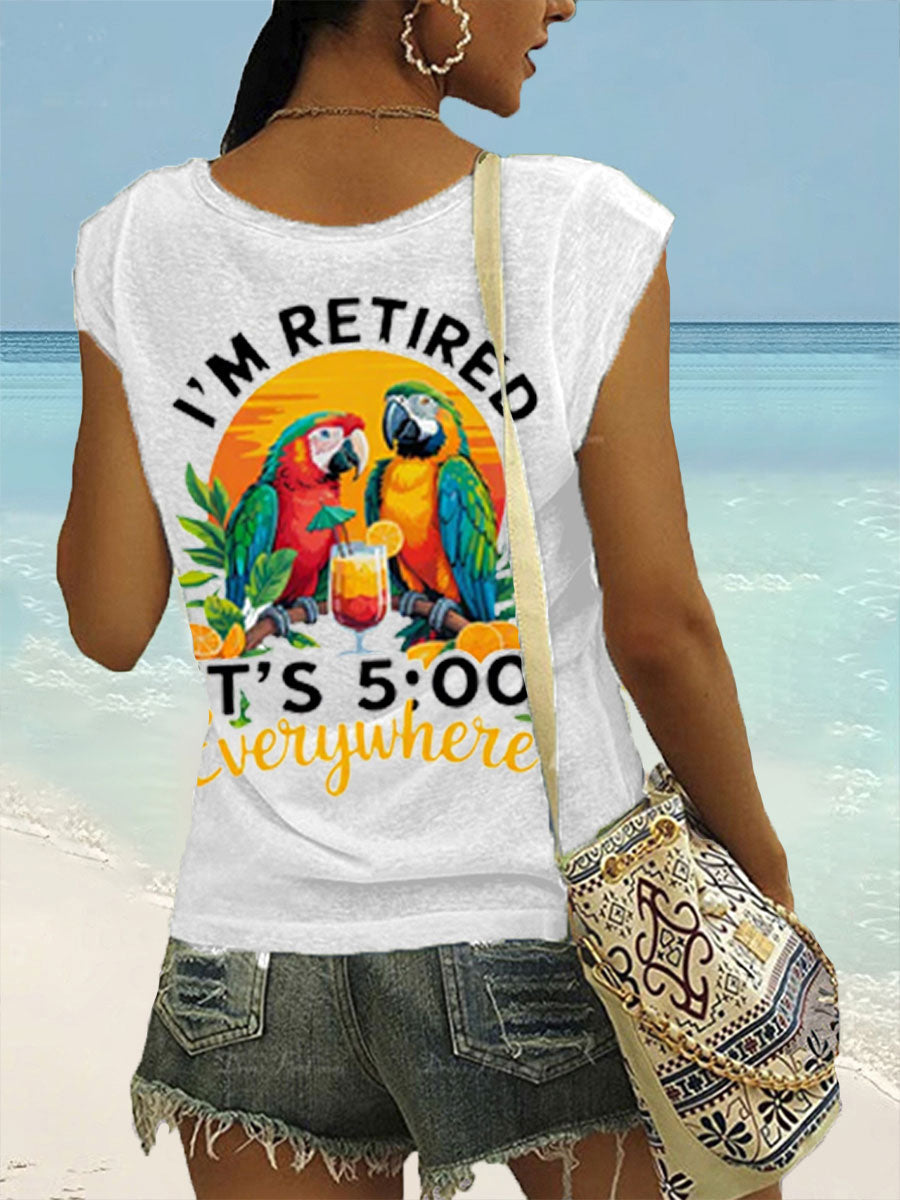 Women's It‘s 5 O'clock Everywhere Print Casual coloured cotton T-shirt