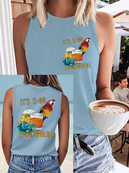 Women's It‘s 5 O'clock Everywhere Print Casual Faux Cotton Vest
