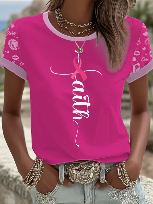Women's Breast Cancer Printed T-shirt