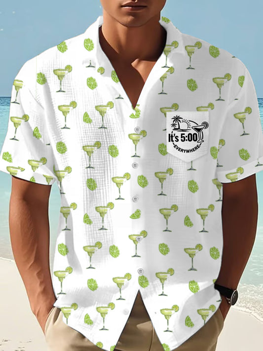 Men's  I'm Retired It's 5 O'clock Everywhere Margarita Print Casual Waffle Pocket Shirt