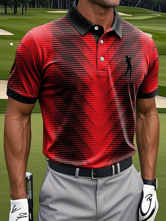 Men's Retro Gradient Striped Art Print Casual Business Polo Shirt