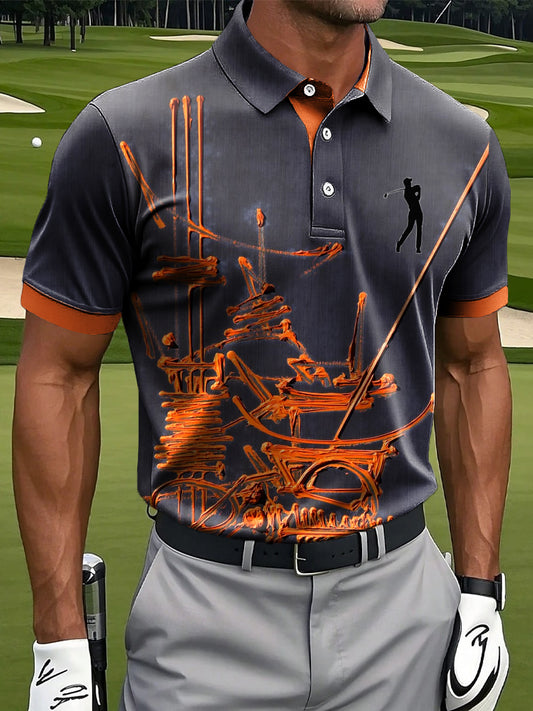 Men's Abstract Line Graffiti Art Print Casual Business Polo Shirt