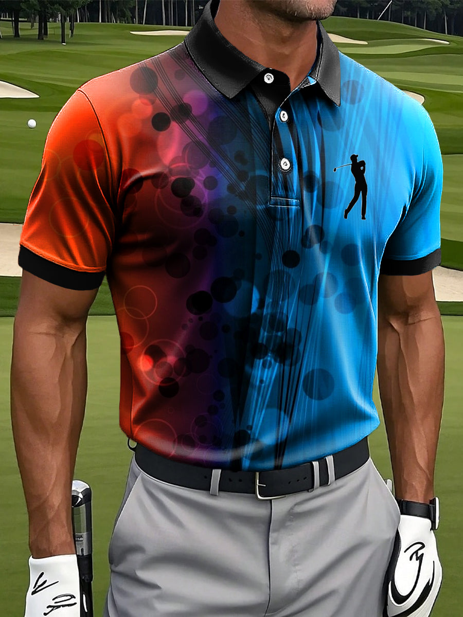 Men's Retro Colorful Patchwork Texture Art Print Casual Business Polo Shirt