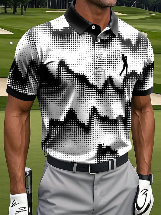 Men's Abstract Line Wavy Art Print Casual Business Polo Shirt