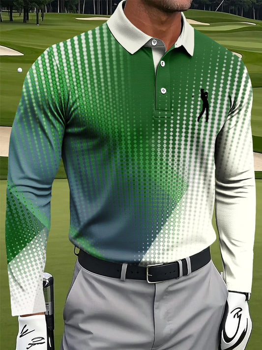 Men's Retro Gradient Geometric Print Casual Business Long-Sleeved Polo Shirt