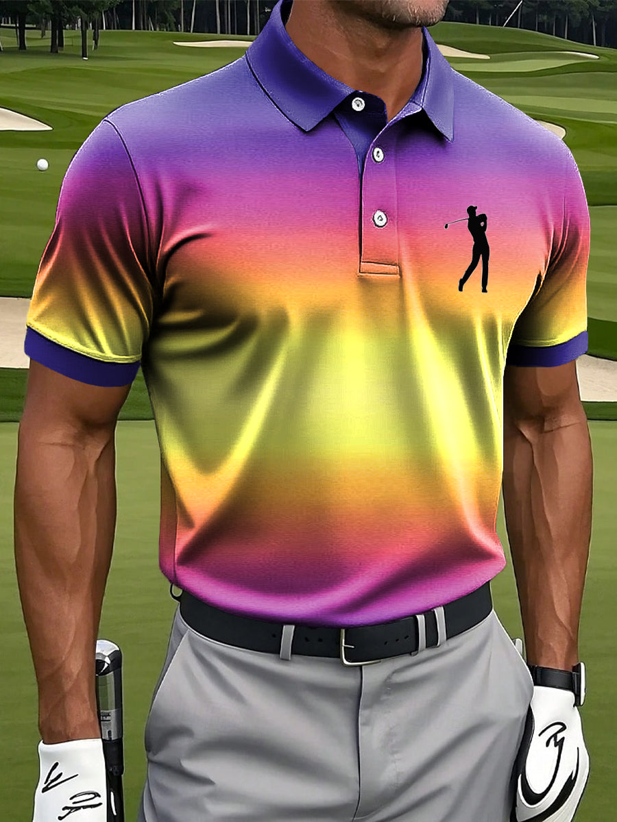 Men's Retro Color Gradient Print Casual Business Polo Shirt