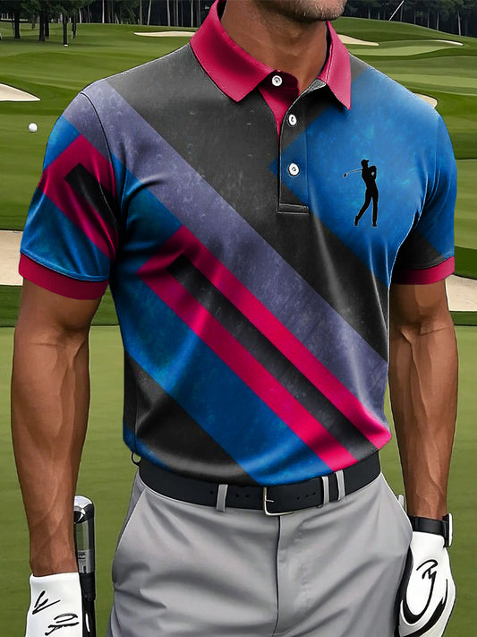 Men's Retro Colorful Geometric Print Casual Business Polo Shirt