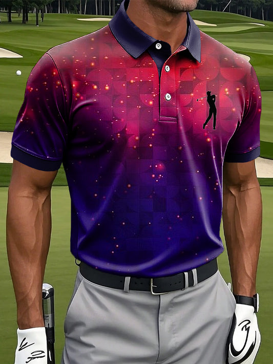 Men's Retro Gradient Colorful Geometric Print Casual Business Polo Shirt