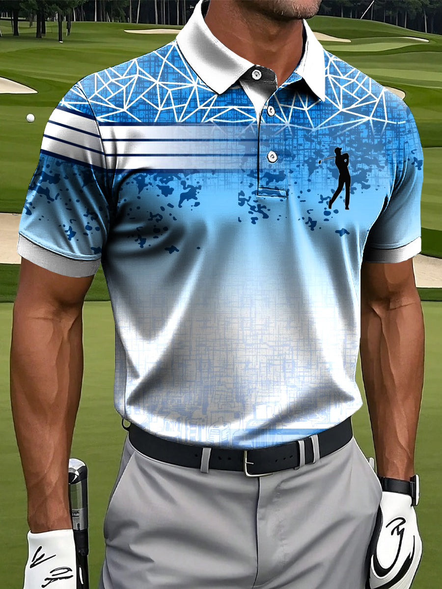 Men's Retro Gradient Line Geometric Print Casual Business Polo Shirt