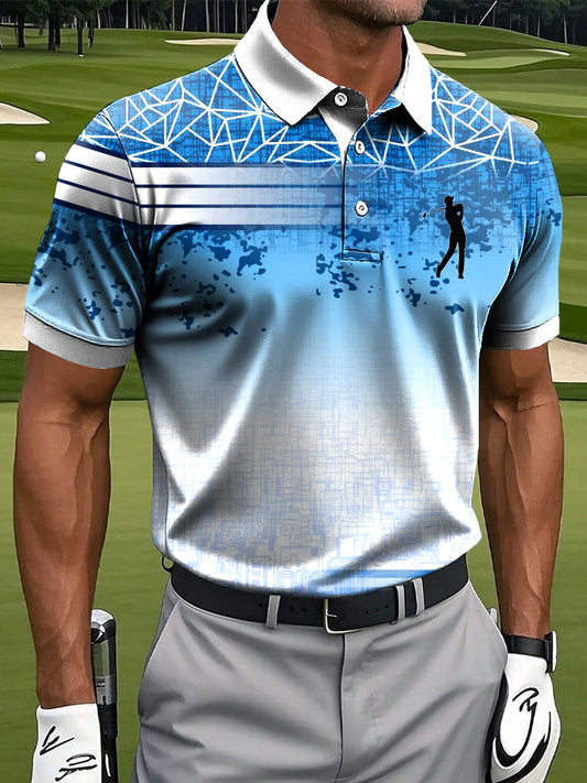 Men's Retro Gradient Line Geometric Print Casual Business Polo Shirt