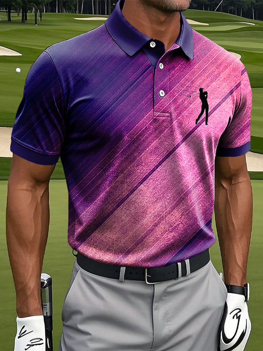 Men's Retro Gradient Striped Print Casual Business Polo Shirt